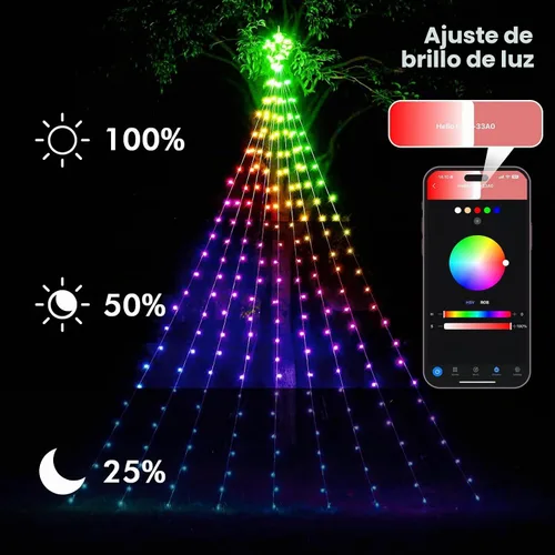 Vista 9 de Luces de Cascada de Navidad RGB Inteligentes de 16.4 Pies con Estrella, APP y Control Remoto, Espectáculo de Luz Personalizado DIY y Sincronización