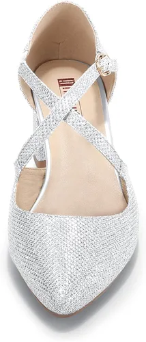 Vista 4 de IDIFU Lynn - Vestido de tacón bajo para mujer, con puntera cerrada, tacón grueso, correa cruzada, boda, fiesta, oficina, zapatos, 5