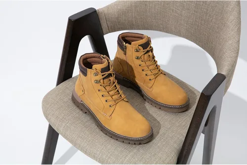 Vista 3 de Jousen Botas casuales para hombre, botas chukka con cremallera a la moda, amarillo (8118-yellow)