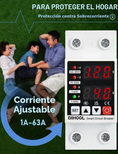 Vista 7 de DIHOOL Protector de voltaje ajustable 110V 220V, corte de bajo/alto voltaje y protección contra sobrecorriente, subvoltaje 70-200V, sobretensión