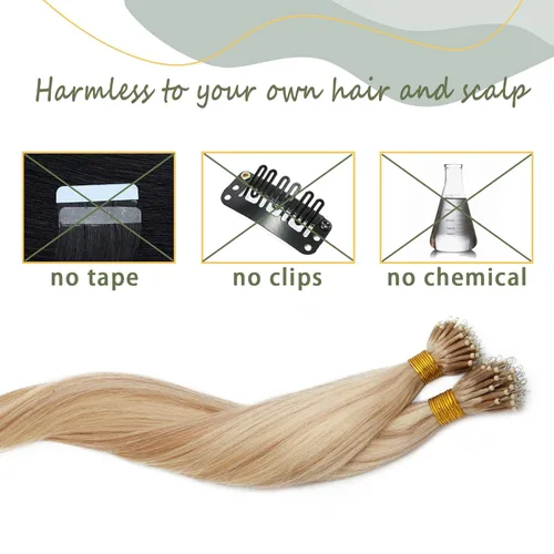 Vista 231 de SEGO Extensiones de cabello humano con micro cuentas, extensiones de cabello humano con micro bucle, lacio, natural, fusión fría, 1.76 oz/paquete