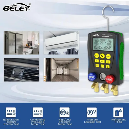 Vista 4 de BELEY Refrigeración Digital Manifold HVAC System Gauge Set, alta precisión de presión de vacío probador de fugas de temperatura dignostic Meter Kit