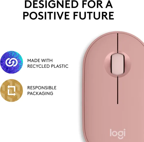 Vista 10 de Logitech Pebble Mouse 2 M350s Ratón Inalámbrico Bluetooth Delgado, Portátil, Ligero, Botón Personalizable, Clics Silenciosos, Easy-Switch para Rosa