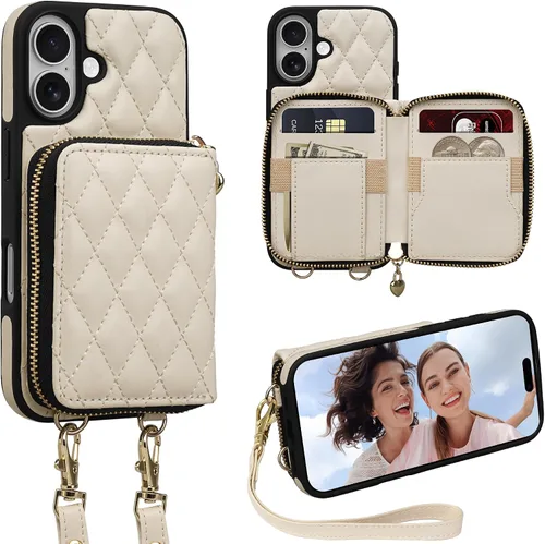 Vista 36 de Funda para iPhone 12 Pro/iPhone 12 de 6.1 pulgadas, cartera cruzada con cremallera para mujer, tarjetero con bloqueo RFID, funda de cuero con Negro