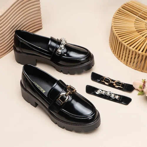 Vista 2 de youngshow Mocasines de plataforma para mujer, de tacón grueso, puntera redonda, de cuero, mocasines