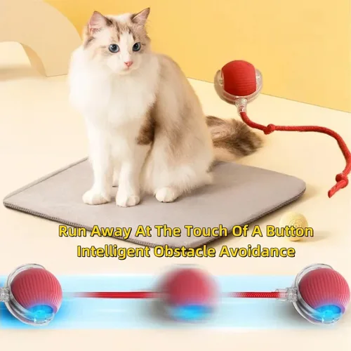 Vista 2 de Pelota interactiva para perros, juguete para gatos con movimiento automático, 360 bolas eléctricas automáticas inteligentes para perros/gatos (rojo)