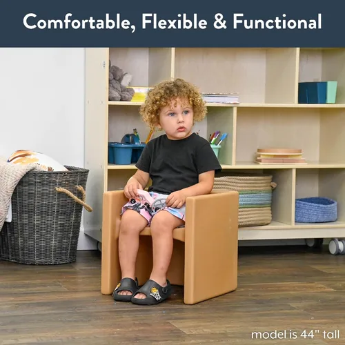 Vista 7 de Children's Factory Silla cúbica 3 en 1 para niños, muebles de aula de asientos flexibles, paquete de 1, almendra Polyethylene Toddler Outdoor
