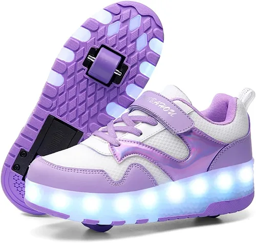 Vista 8 de HHSTS Zapatos para niños – Nuevos mejorados con ruedas zapatos de luz LED de colores patines rodantes brillantes zapatos de patinar regalos simples