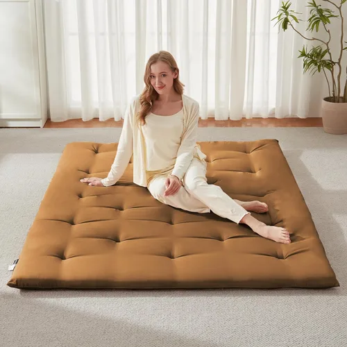 Vista 2 de Mollydot Colchón de futón japonés tamaño matrimonial de 54 x 75 pulgadas, colchón de cama plegable, tapete portátil de tatami, cojín de futón