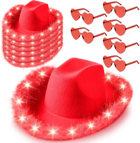 Vista 8 de Zhanmai 6 Pcs Cowgirl Light up Hat with Feather and Heart Sunglasses Negro