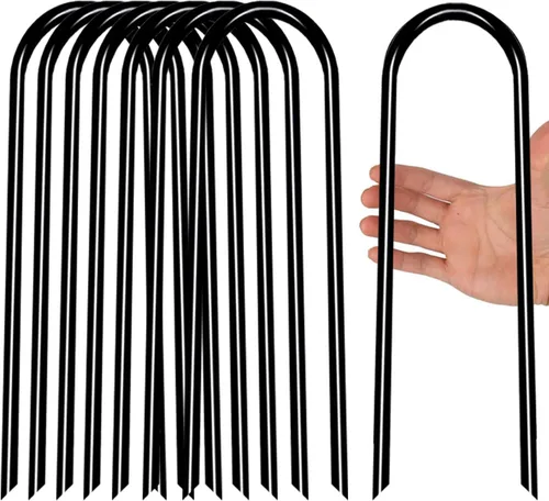 Vista 8 de Anclajes de estacas para trampolín resistentes, estacas de viento alto en forma de U, extremos afilados, anclaje de tierra de acero galvanizado