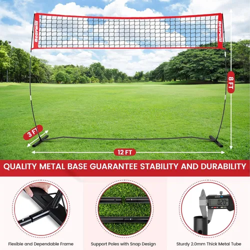 Vista 4 de Bearwill Volleyball Net, 12FT/20FT Portable Volleyball Net for Backyard, Freestanding Volley Ball Set Height Adjustable with Carry Bag, Volley Ball