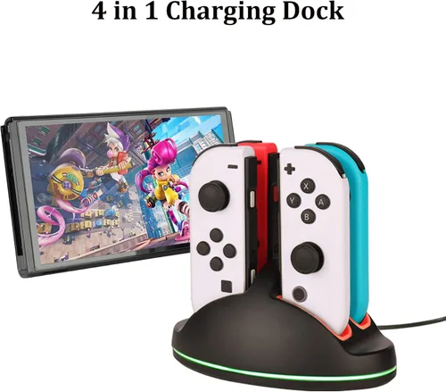 Vista 8 de Paquete de accesorios Switch para fiesta para Nintendo Switch modelo OLED 2021 kit con funda de transporte base de carga Joy Con y agarres