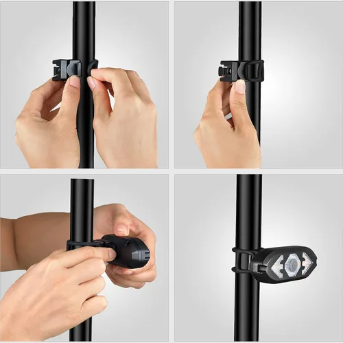 Vista 6 de Luz trasera para bicicleta con intermitentes, control remoto inalámbrico, impermeable, luz trasera para bicicleta, recargable por USB, ultra