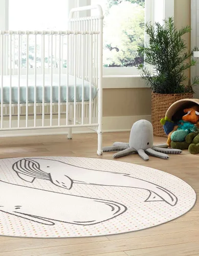 Vista 4 de Unique Loom Whimsy Kids Collection - Alfombra de área con diseño de ballenas (redonda, 3 pies 3 pulgadas x 3 pies 3 pulgadas, gris/negro)