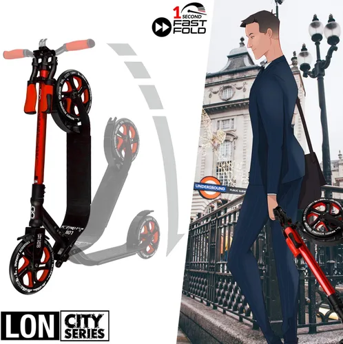 Vista 3 de Crazy Skates Patinete plegable para adultos, adolescentes y niños con correa de transporte - Plegable rápido, manubrio ajustable y ligero