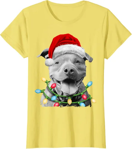 Vista 39 de Pit Bull Santa - Camiseta de perro con luces para árbol de Navidad para niños, Negro, S
