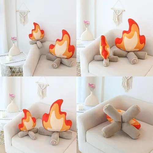 Vista 3 de Divertido peluche de fogata, almohada falsa de 17.7 pulgadas, muñeca de fuego de dibujos animados de peluche suave, juguete de peluche de fogata