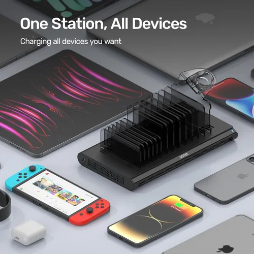 Vista 4 de Unitek Estación de carga USB de 120 W, 10 puertos rápidos, concentrador de carga múltiple para múltiples dispositivos Apple con puerto QC 3.0 PD