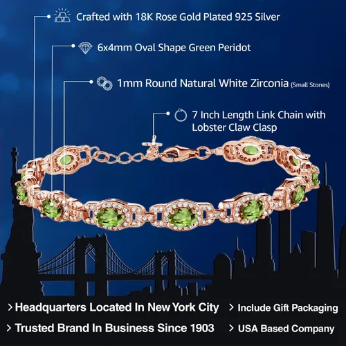 Vista 7 de Gem Stone King 18K Rose Gold Plated Silver Oval Gemstone Birthstone Tennis Bracelet For Women Oval 6X4MM 7 Inch With 1 Inch Extender Fine