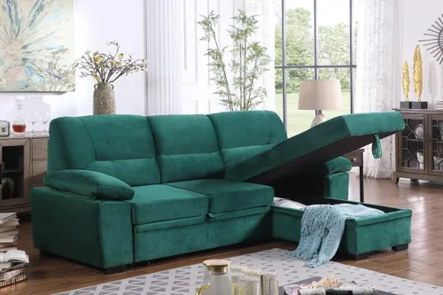Vista 10 de Kipling - Sofá seccional reversible de tela de terciopelo verde