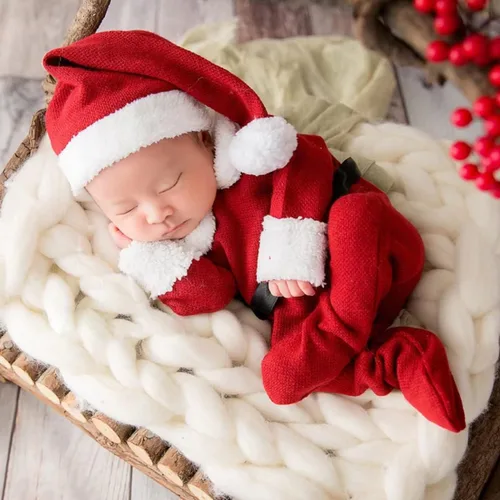 Vista 3 de ForBaysy Accesorios de Fotos de Navidad para Bebé Recién Nacido Traje de Sesión de Fotos para Niños y Niñas Disfraz Mono Rojo con Gorro de Navidad