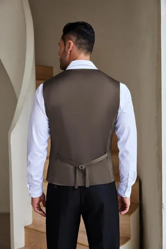 Vista 3 de COOFANDY Chaleco de traje casual para hombre, chaleco formal ajustado para negocios, chaleco de deshierbe