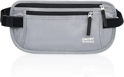 Vista 14 de DAITET Cinturón de dinero, soporte para pasaporte, cartera de viaje oculta segura con bloqueo RFID, riñonera encubierta (negro), Negro, Rfid