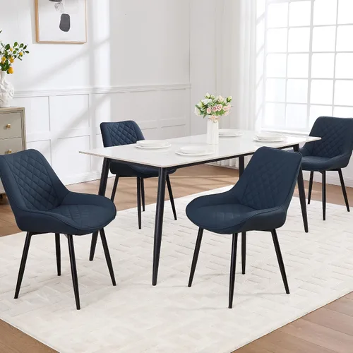 Vista 34 de Silla de Comedor, Sillas de Comedor Modernas con Cojines Gruesos, Sillas de Comedor y Cocina Tapizadas en Cuero Sintético con Patas Metálicas Marrón