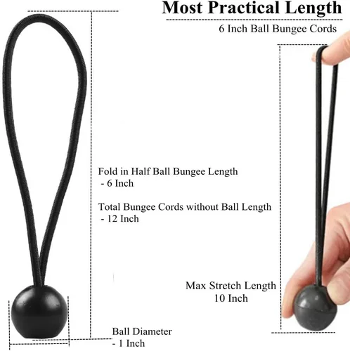 Vista 4 de Paquete de 25 cuerdas elásticas de bolas de 6 pulgadas, correas de lona de látex natural resistentes para exteriores con bolas, cuerda elástica