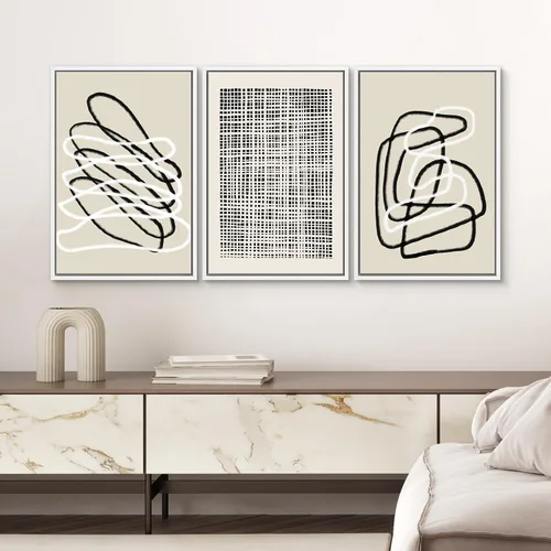 Vista 333 de SIGNWIN Lienzo enmarcado para pared, juego de arte neutro de bosque brumoso, ilustraciones en tono tierra, arte moderno, decorativo, bohemio