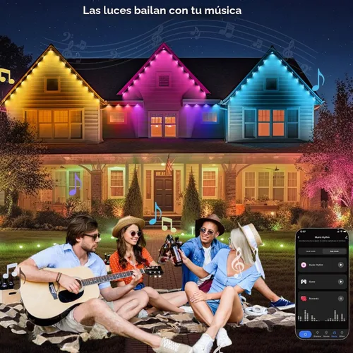 Vista 6 de Rosykite Luces de Navidad al Aire Libre - 50 pies de luces inteligentes RGB+IC para canalones con 63 escenas, impermeables IP67, control de voz