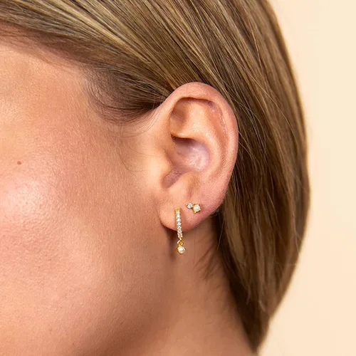 Vista 2 de PAVOI 14K Gold Plated Sterling Silver Posts Dainty Mini Multi-Shape Flat Back Stud Earring Pack for Women Helix Cartilage Piercing Jewelry