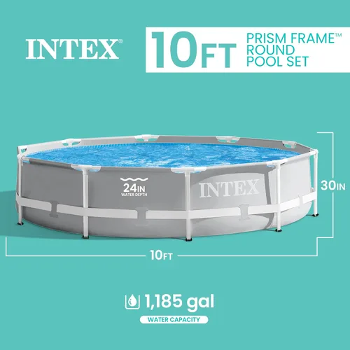 Vista 3 de Intex Piscina de 10 pies x 30 pulgadas con cubierta redonda de piscina sobre el suelo de 10 pies