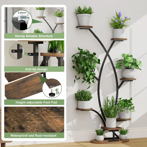 Vista 4 de Soporte para plantas de interior con luz de crecimiento, estante esquinero de 8 niveles para plantas de interior, estante de plantas de 57 pulgadas