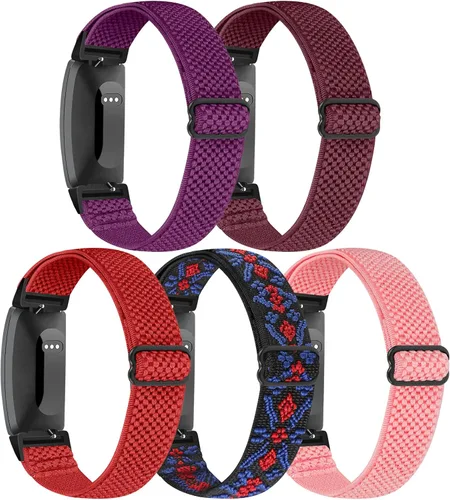 Vista 14 de Correa elástica para reloj, compatible con Fitbit Inspire 3/2/HR/Ace 2/3, correas de repuesto de nailon suave para mujeres y hombres negro+verde
