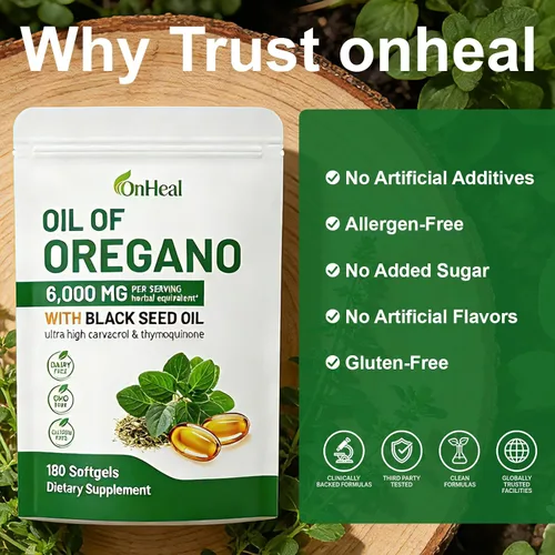 Vista 8 de Oregano Oil Softgels 6000mg with Black Seed Oil