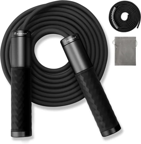Vista 9 de Cuerda de saltar con peso para hombres, mujeres (1.5 libras) – Asas de acero aleado, cuerda de salto de velocidad, gimnasio, interior/exterior