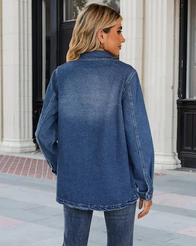 Vista 5 de luvamia Chaquetas vaqueras de primavera 2025 para mujer, chaqueta vaquera de gran tamaño con botones y bolsillos