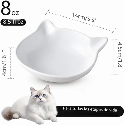 Vista 3 de Juego de 2 cuencos de cerámica poco profundos para gatos pequeños, aptos para bigotes para gatos