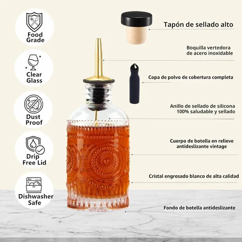 Vista 6 de Shining Craft Juego de botellas dispensadoras de jarabe, paquete de 4 botellas de 7 onzas con boquilla de metal y etiquetas para jarabes, SC055
