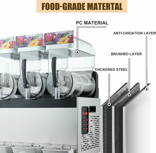 Vista 3 de Máquina comercial para granizados, máquina eléctrica de bebidas congeladas de 45 L, máquina de licuados de aguanieve de acero inoxidable
