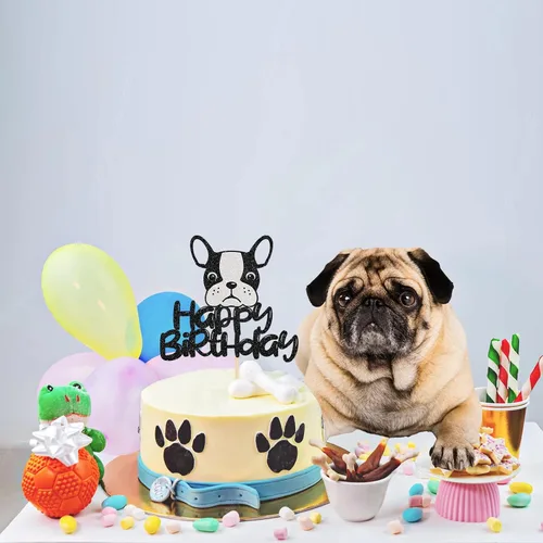 Vista 7 de Decoración para tartas de bulldog francés de feliz cumpleaños, decoración de pastel de baby shower, suministros para fiesta de cumpleaños