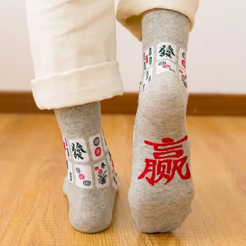 Vista 5 de SHINININGSOUL - Calcetines de algodón creativos con estampado de Mah Jong