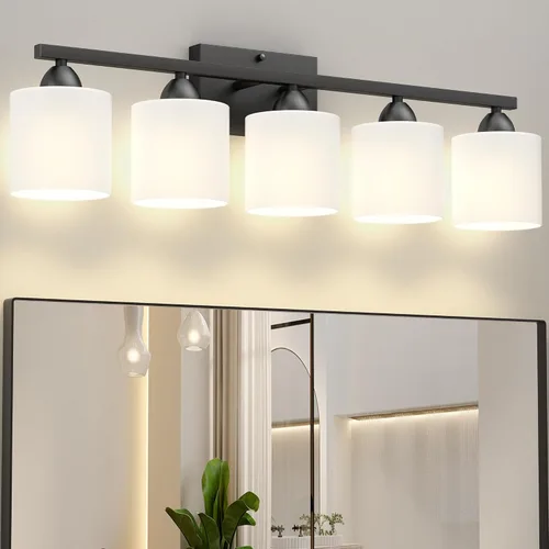 Vista 14 de Luces de baño negras sobre espejo, lámpara de tocador anti-óxido para baño, moderna lámpara de pared de 2 luces para sala de estar, base estándar