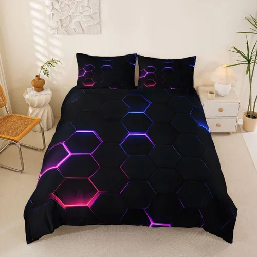 Vista 19 de Juego de funda de edredón con lazo de dibujos animados para niñas, tamaño individual, juegos de ropa de cama de princesa con lazo para niños, 2 Azul