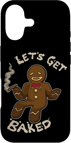 Vista 32 de Divertida funda navideña para iPhone 16 con diseño de pan de jengibre y marihuana