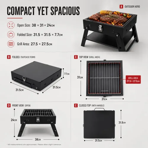 Vista 7 de Pequeña parrilla de carbón portátil para barbacoa: Mini parrillas plegables