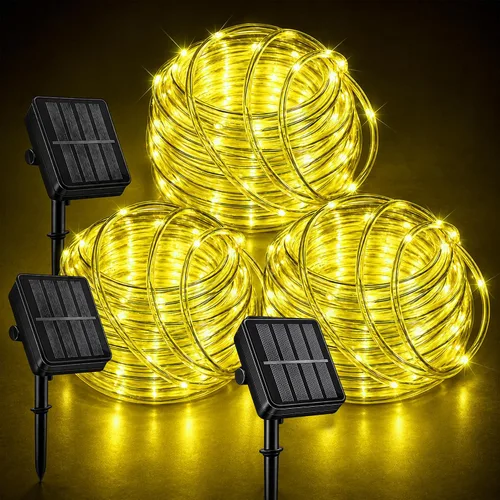 Vista 12 de LairtPOW Cuerda de luz solar impermeable IP65 de 39 pies, 100 luces LED para exteriores, luces solares para exteriores, para fiestas, jardín, patio
