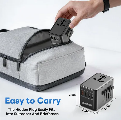 Vista 6 de Adaptador de viaje universal - Adaptador de corriente internacional de 35 W con fusible de reinicio automático, adaptador de enchufe USB-C PD